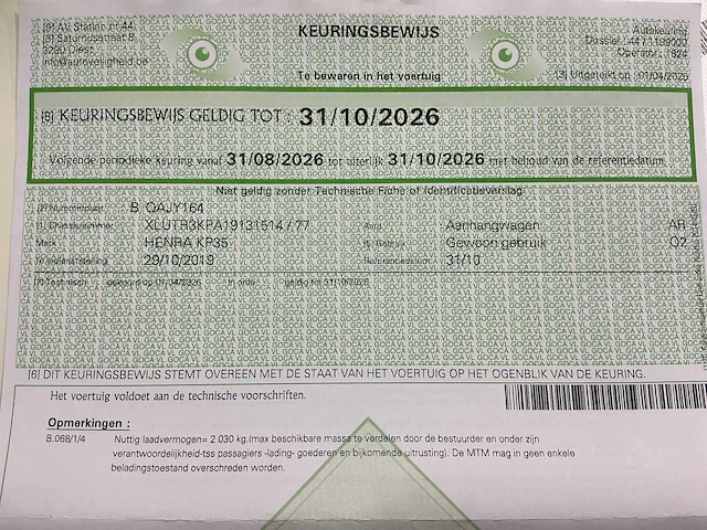 2019 henra kp35 tr3 aanhangwagen - kipper - afbeelding 17 van  26