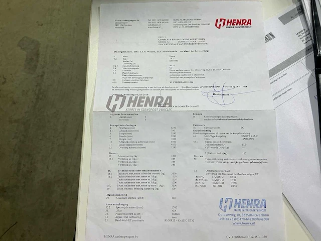 2019 henra kp35 tr3 aanhangwagen - kipper - afbeelding 19 van  26