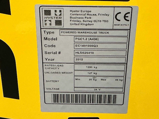 2019 hyster psc 1.2 elektrische palletwagen - afbeelding 5 van  5