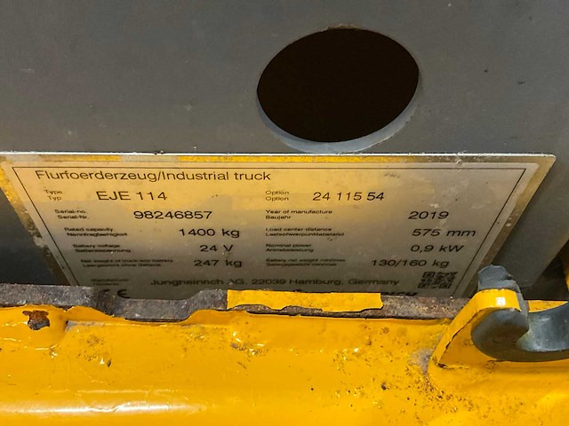 2019 jungheinrich eje 114 elektrische palletwagen - afbeelding 3 van  11