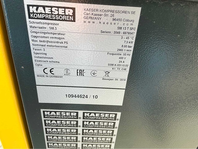2019 kaeser sm13t sfc schroefcompressor - afbeelding 4 van  6