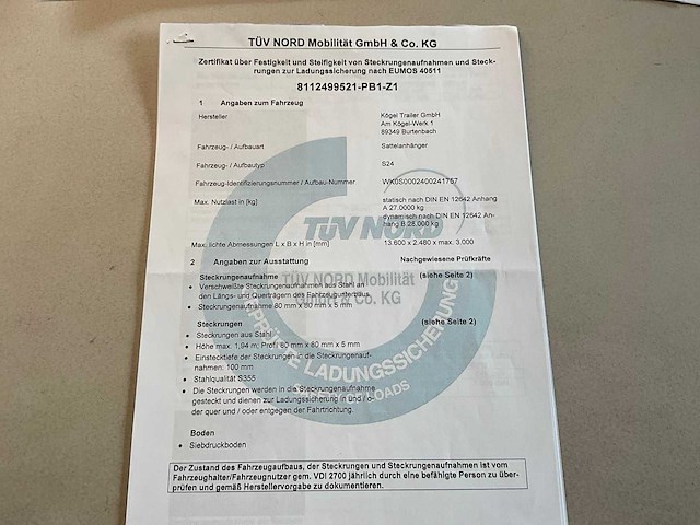 2019 kögel sn 24 schuifzeiloplegger - afbeelding 13 van  20