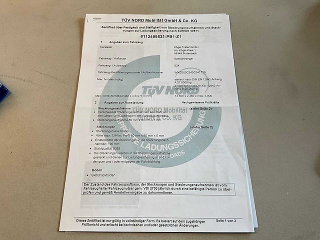 2019 kögel sn 24 schuifzeiloplegger - afbeelding 21 van  23