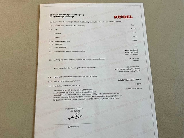 2019 kögel sn 24 schuifzeiloplegger - afbeelding 12 van  16