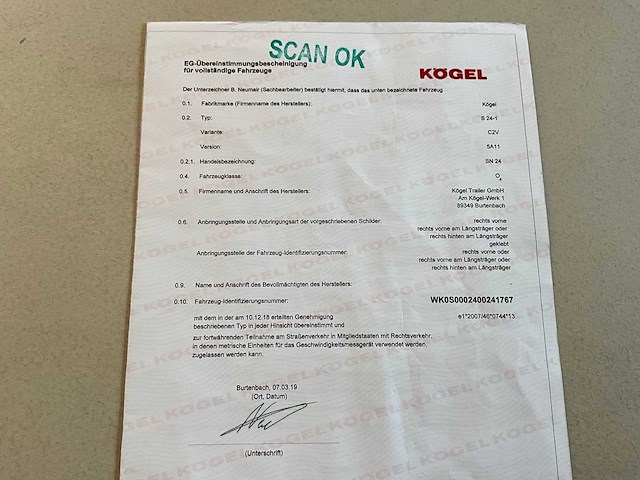 2019 kögel sn 24 schuifzeiloplegger - afbeelding 18 van  21