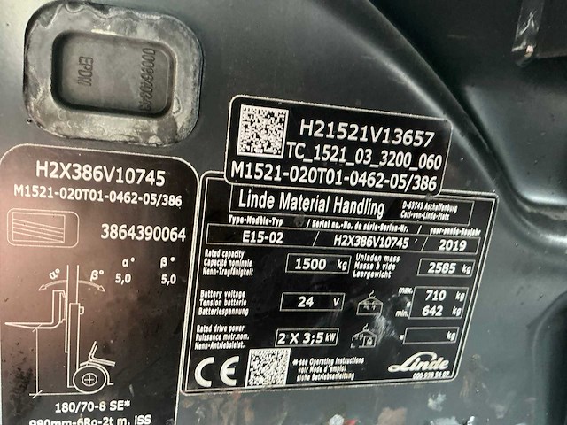 2019 linde e15-02 vorkheftruck - afbeelding 24 van  54