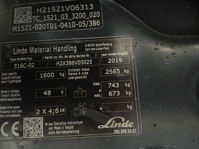 2019 linde e16c-02 vorkheftruck - afbeelding 52 van  71
