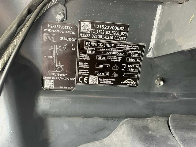 2019 linde e25-01 vorkheftruck - afbeelding 96 van  98