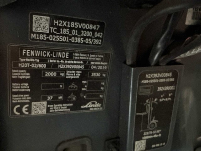 2019 linde h20t-02 vorkheftruck met rotator/vorkklem - afbeelding 1 van  1