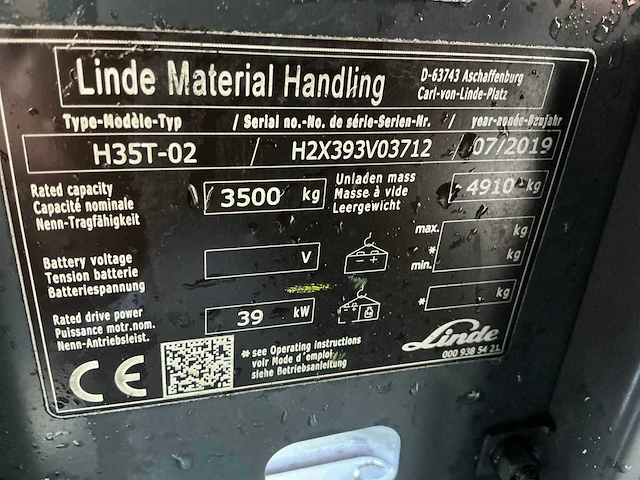 2019 linde h35t vorkheftruck - afbeelding 1 van  122