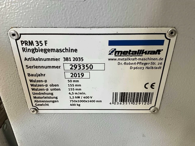 2019 metallkraft prm 35 f ringbiegemaschine - afbeelding 2 van  11