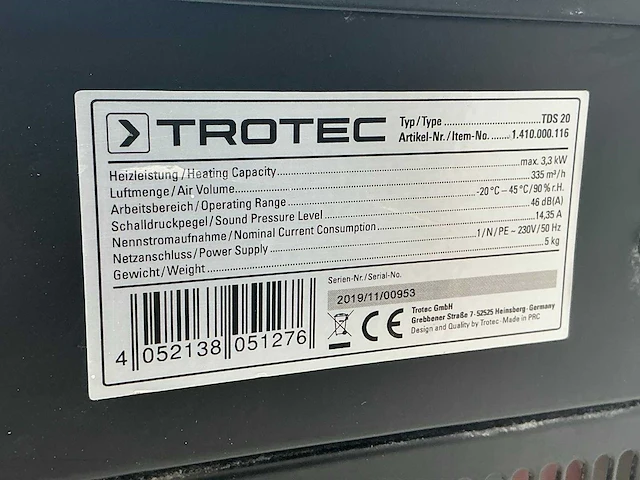2019 trotec tds 20 elektroheater 3kw - afbeelding 6 van  6