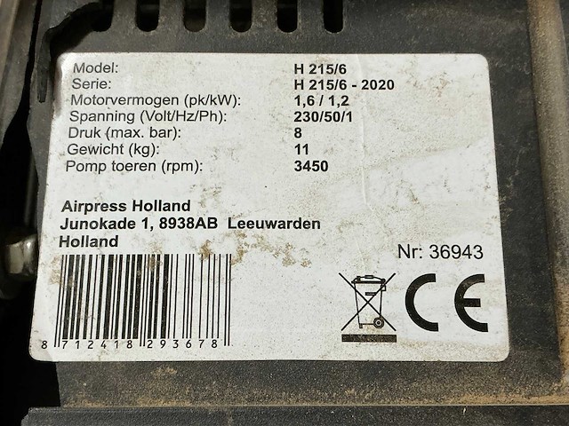 2020 airpress h 215/6 luchtcompressor - afbeelding 5 van  5