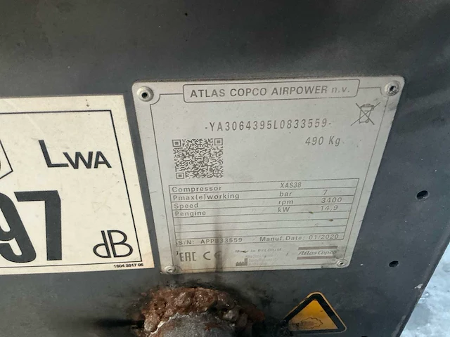 2020 atlas copco xas 38 mobiele compressor - afbeelding 2 van  10