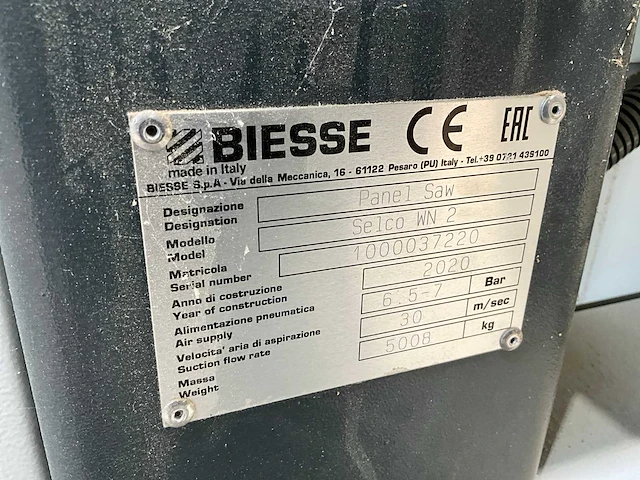 2020 biesse selco wn 2 platen opdeelzaagmachine - afbeelding 20 van  20