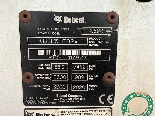 2020 bobcat s630 schranklader - afbeelding 7 van  20