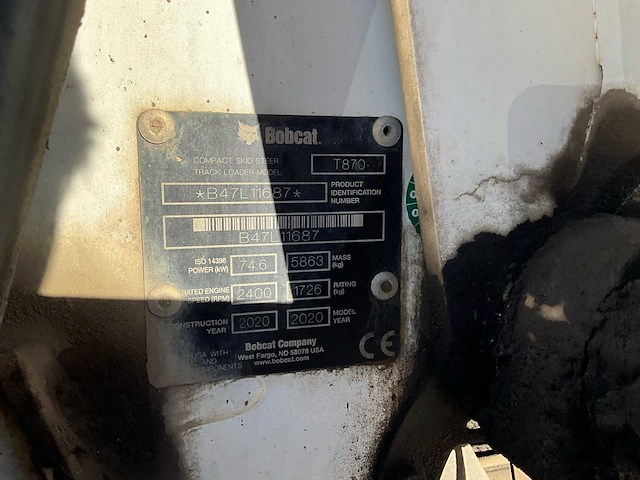 2020 bobcat t 870 + trimble geleid + grader 108 - afbeelding 17 van  39