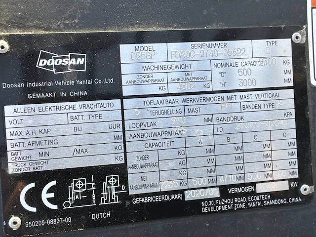 2020 doosan d25gp heftruck (demotoestel) - afbeelding 28 van  34