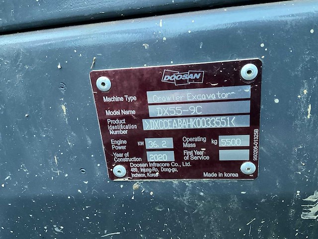 2020 doosan dx55-9c constructiekraan - afbeelding 22 van  29
