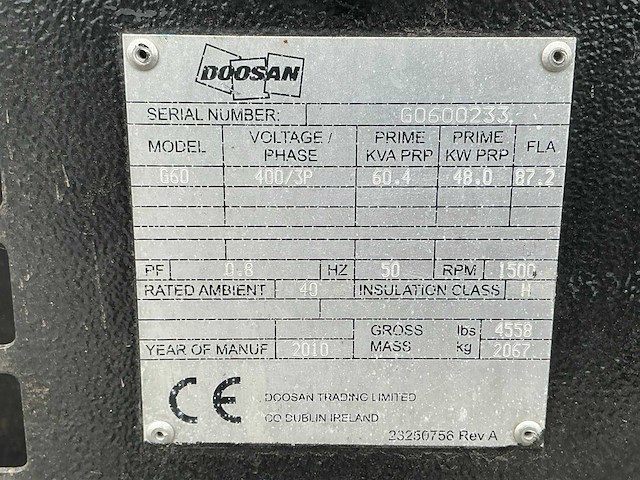 2020 doosan g60 noodstroomaggregaat - afbeelding 4 van  5
