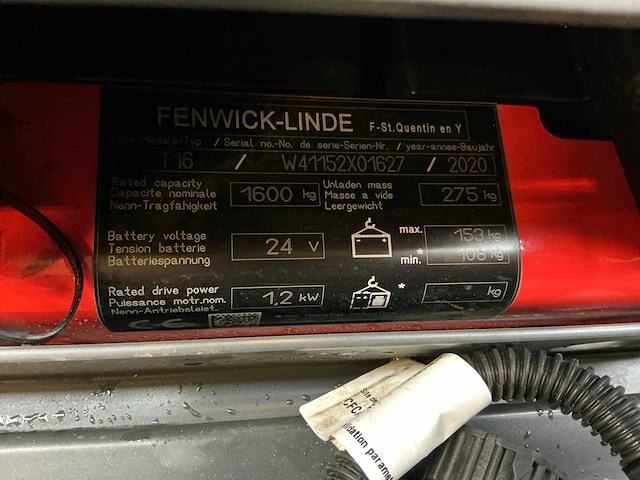 2020 fenwick t16 elektrische palletwagen - afbeelding 8 van  13