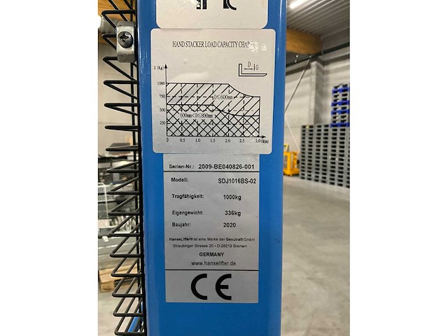 2020 hanselifter sdj1016bs-02 hand hydraulische palletwagen - afbeelding 6 van  7