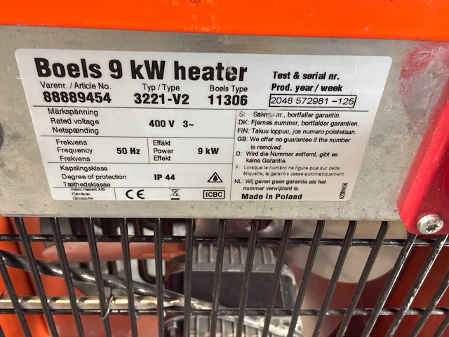 2020 inelco 88849450 dania sh 9kw elektroheater 9kw 400v - afbeelding 5 van  6