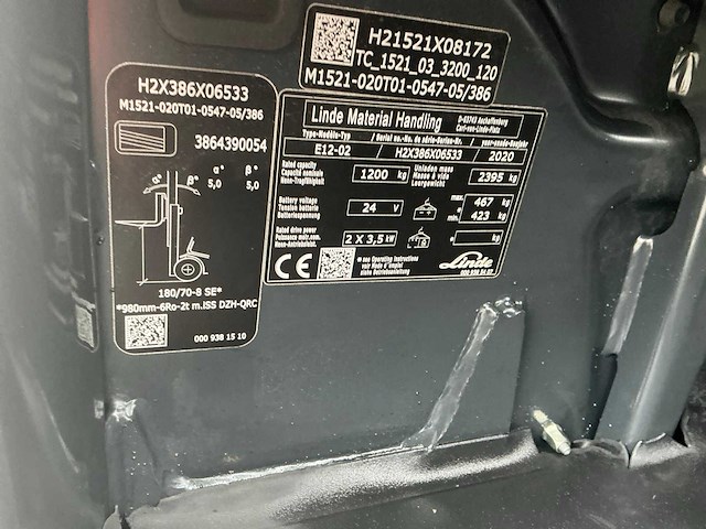 2020 linde e12-02 vorkheftruck met nieuwe 2025 accu - afbeelding 18 van  74