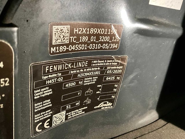 2020 linde h45t-02 evo vorkheftruck (68046-131) - afbeelding 12 van  14