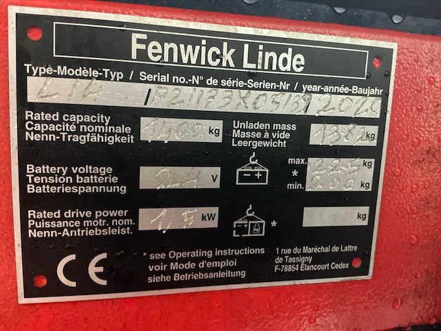 2020 linde l14 stapelaar met weeg systeem - afbeelding 12 van  16
