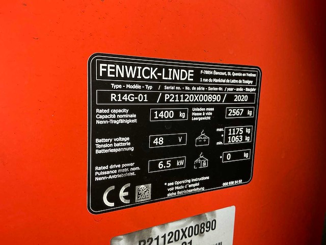 2020 linde r14g-01 reach truck op grote wielen en vorkversteller - afbeelding 43 van  56