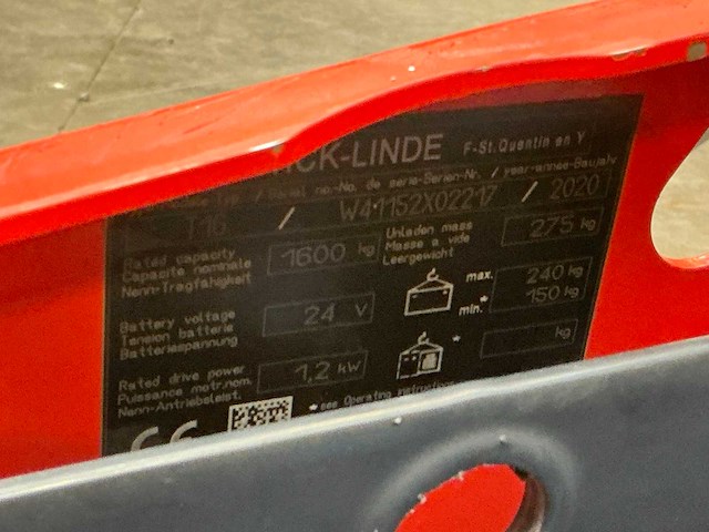 2020 linde t16 elektrische palletwagen - afbeelding 3 van  5