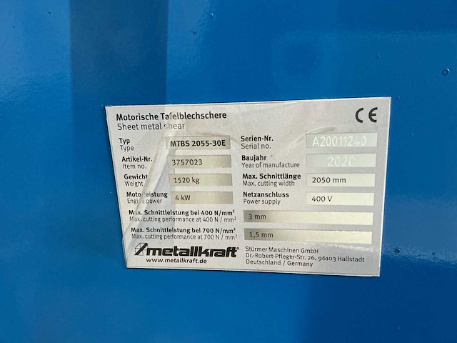 2020 metallkraft mtbs 2055-30e gemotoriseerde plaatschaar - afbeelding 9 van  14