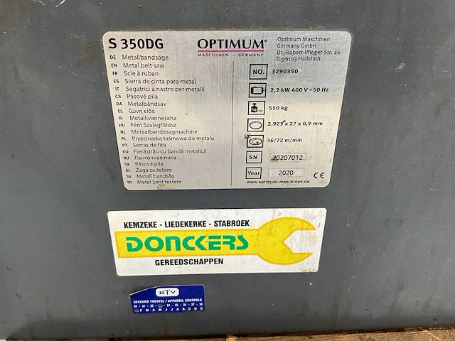 2020 optimum s 350dg metalen horizontale bandzaagmachine - afbeelding 5 van  13