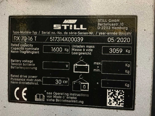2020 still rx70-16t vorkheftruck - afbeelding 1 van  59