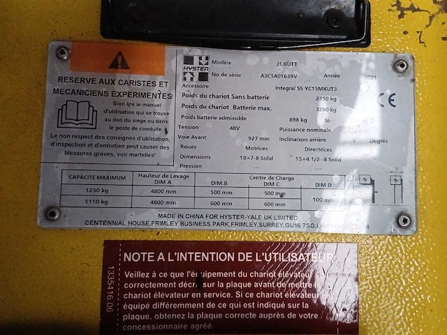 2021 hyster j1.6utt vorkheftruck - afbeelding 5 van  5