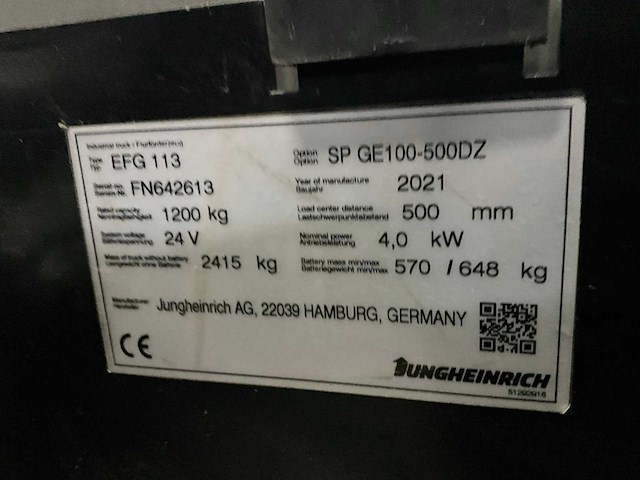 2021 jungheinrich efg113 vorkheftruck - afbeelding 8 van  17