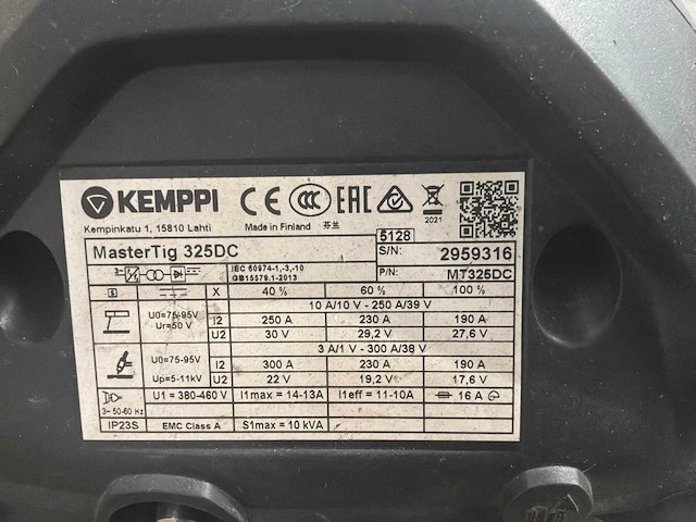 2021 kemppi mastertig 325 dc tig-lasmachine - afbeelding 4 van  6
