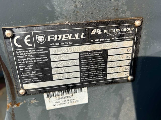 2021 pitbull x27-45 knik wiellader - 830h– hydraulische snelwissel – incl. grondbak & palletvorken - afbeelding 7 van  7