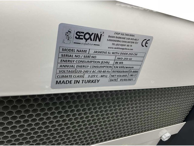 2021 seckin sogutma jasmine sl koelvitrine - afbeelding 8 van  10