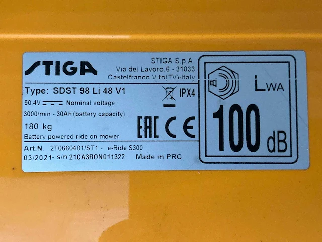2021 stiga e-ride mulcher s300/sdst 98li 48 v1 accu zitmaaier - afbeelding 3 van  8