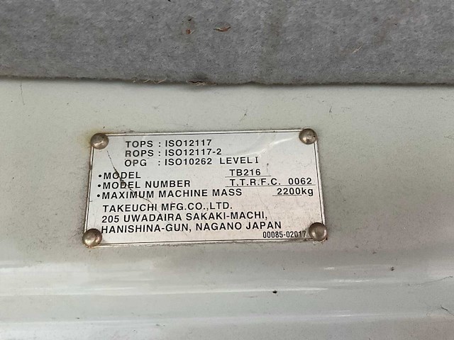 2021 takeuchi tb216 minigraafmachine - afbeelding 20 van  28
