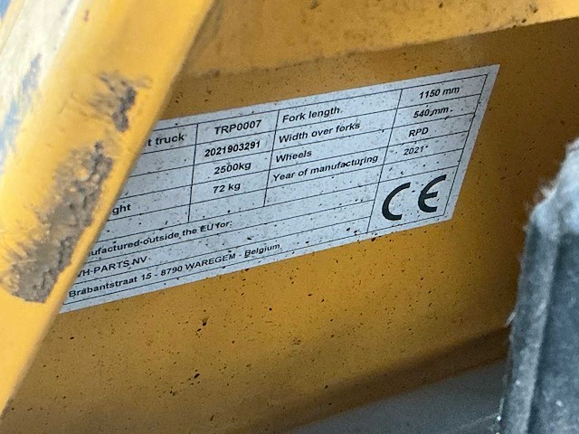 2021 totalsource trp007 hand hydraulische palletwagen - afbeelding 2 van  5