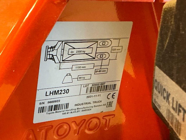 2021 toyota/bt lhm230 hand hydraulische palletwagen - afbeelding 3 van  3