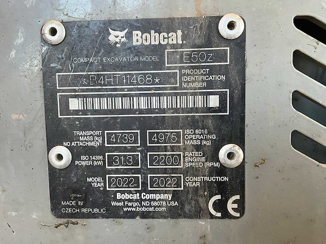2022 bobcat e50z rupsgraafmachine - afbeelding 11 van  26