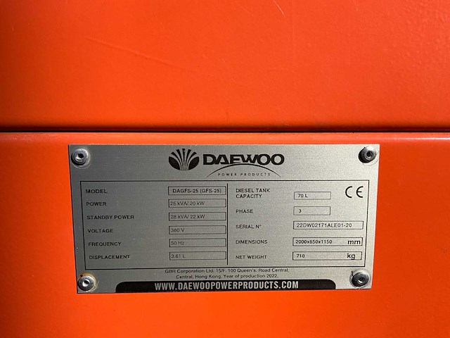 2022 daewoo gfs-25 generatorset - afbeelding 8 van  18