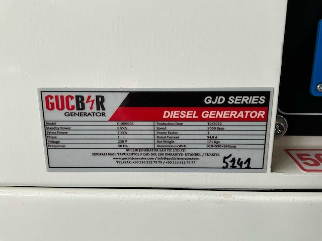 2022 gucbir gjd8000s – 8 kva – nieuwe generatorset - afbeelding 5 van  5