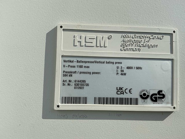 2022 hsm v-press 1160 max afvalpers - afbeelding 3 van  11