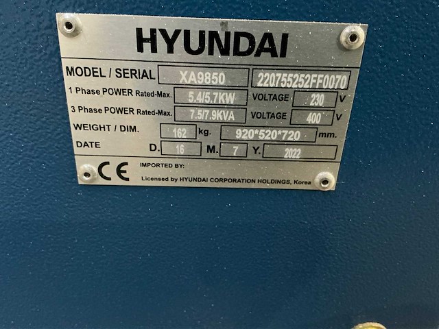 2022 hyundai xa9850 stroomgenerator - afbeelding 12 van  14