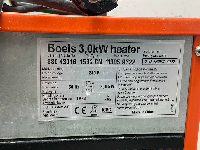 2022 inelco 88043007 dania 3.3kw elektroheater 3kw - afbeelding 3 van  5